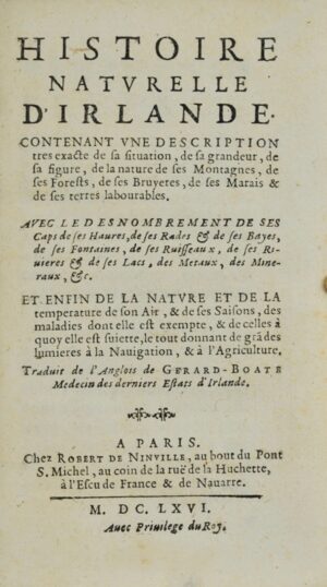 Boate (Gerard). Histoire naturelle d'Irlande.