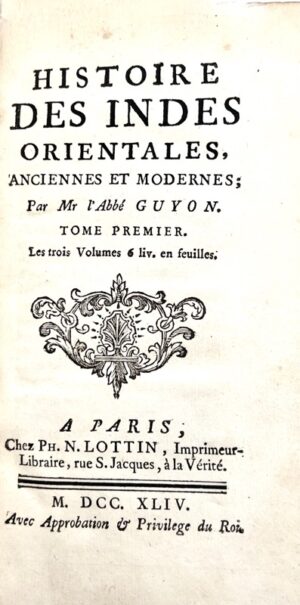 GUYON (Claude-Marie). Histoire des Indes orientales - Bonnefoi Livres Anciens