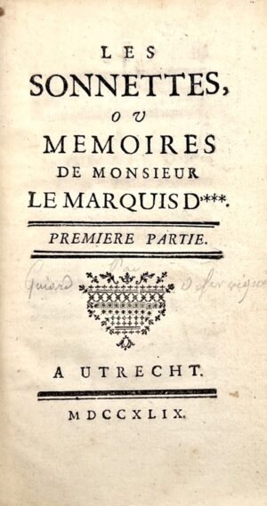 [Guiard de Servigné (Jean-Baptiste)]. Les Sonnettes, ou Memoires de monsieur le marquis D'***