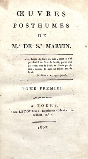 SAINT-MARTIN (Louis-Claude de). Oeuvres posthumes.