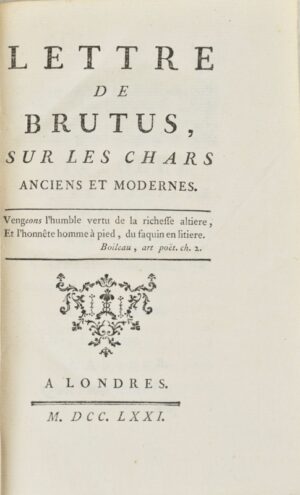 DELISLE DE SALES (J.-B.-C. Izouard, dit). Lettre de Brutus, sur les Chars anciens et modernes.