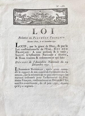 Loi relative au Panthéon Français. Donnée à Paris - Bonnefoi Livres Anciens