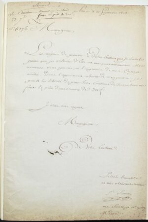 SAINT-SIMON (Claude Henri de Rouvroy, comte de). Lettre autographe signée datée du 21 septembre 1808, adressée à Monseigneur.