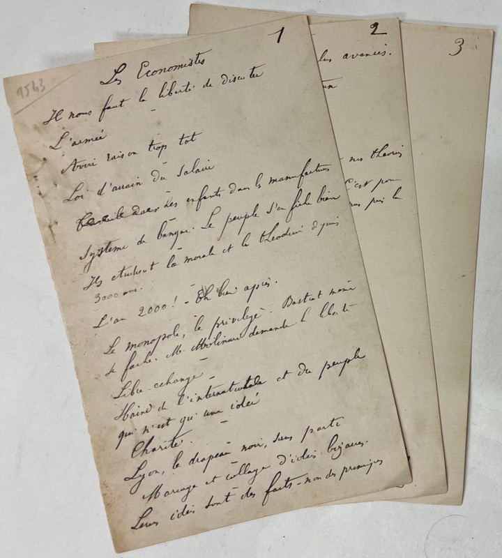 VALLES (Jules). Manuscrit autographe. Les Economistes.