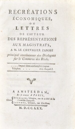 ROUBAUD (Pierre Joseph André). Récréations économiques - Bonnefoi Livres Anciens