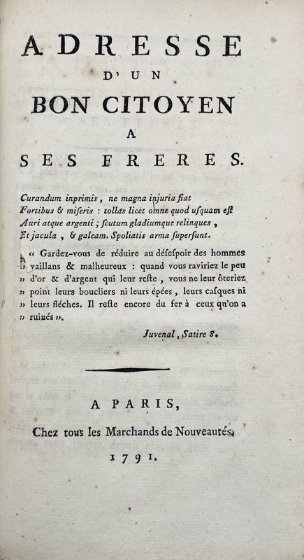 SERVAN (Joseph-Michel-Antoine). Adresse aux Amis de la Paix. Sans lieu, 1789. In-8 de 68 pp. CONDORCET (J.-A.-N. de Caritat, marquis de). Réflexions sur ce qui a été fait et sur ce qui reste à faire, lues dans une Société d'Amis de la paix. Paris, Baudouin, 1789. In-8 de (2)-33 pp. DUPONT DE NEMOURS (Pierre-Samuel). Principes et Opinion sur la conduite constitutionnelle que doivent tenir les troupes en cas de sédition. 22 Février 1790. – Image 2