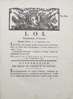 Loi. Constitution Françoise. Donnée à Paris, le 14 Septembre 1791.