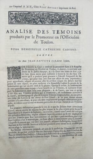 [Affaire Girard-Cadière]. Recueil de pièces relatives au procès du père Girard, jésuite, et Marie-Catherine Cadière..