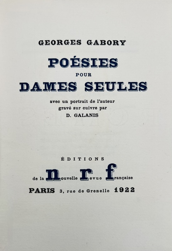 GABORY (Georges). Poésies pour dames seules. – Image 2
