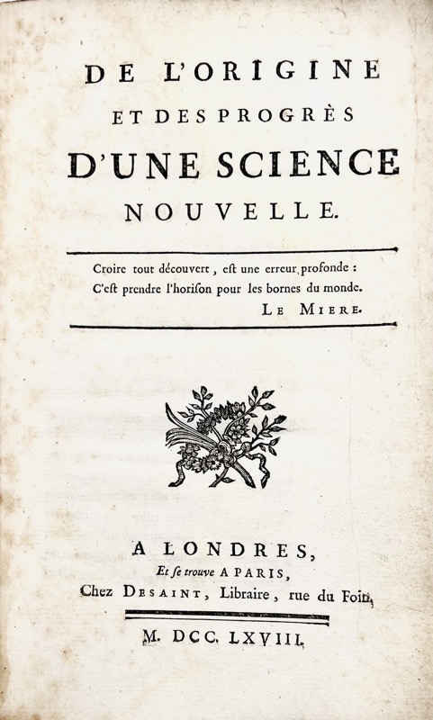 DUPONT DE NEMOURS (Pierre-Samuel). De l'origine et des progrès d'une science nouvelle.
