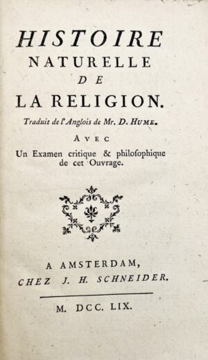 HUME (David). Oeuvres philosophiques de Mr. D. Hume. I. Histoire naturelle de... - vue 2 - Bonnefoi Livres Anciens