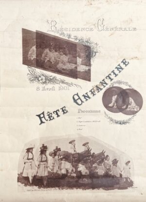 [Madagascar. Affiche]. Résidence Générale. Fête enfantine. 8 avril 1901. Programme 1. Bal 2. Représentation théâtrale 3. Loterie 4. Bal.
