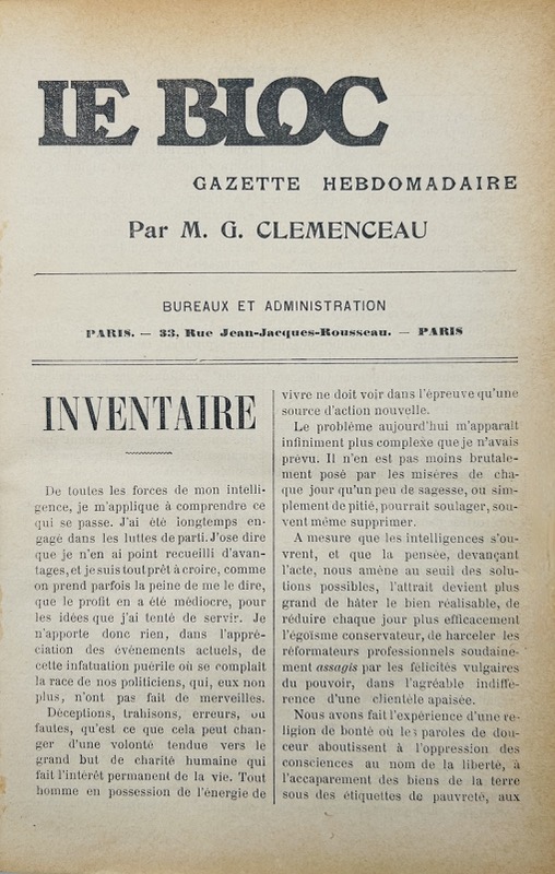 CLEMENCEAU (Georges). Le Bloc. Gazette hebdomadaire. Collection complète. – Image 2