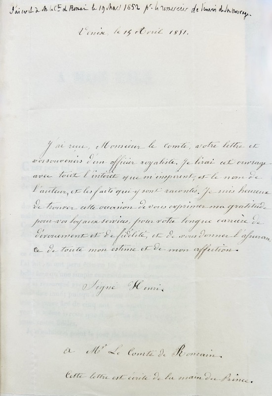 ROMAIN (Félix de). Souvenirs d'un Officier Royaliste, contenant son entrée au service, ses voyages en Corse et en Italie, son émigration, ses campagnes à l'armée de Condé, et celle de 1815, dans la Vendée ; par M. de R…, ancien colonel d'Artillerie. – Image 2