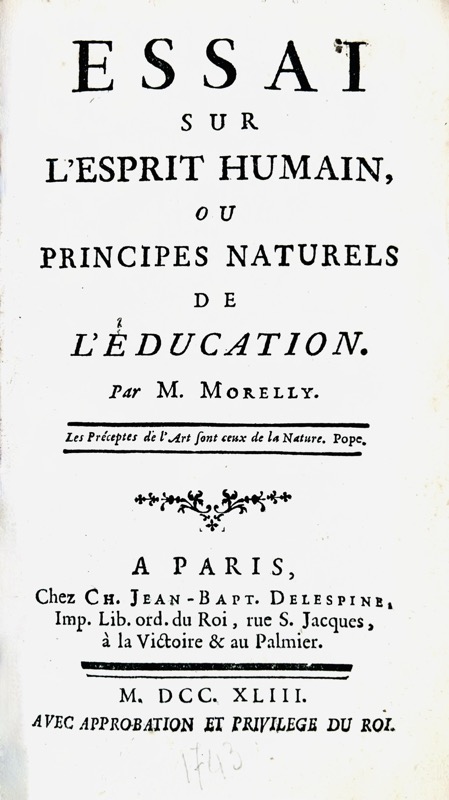 MORELLY (Etienne Gabriel). Essai sur l'esprit humain ou principes naturels de l'éducation. – Image 2