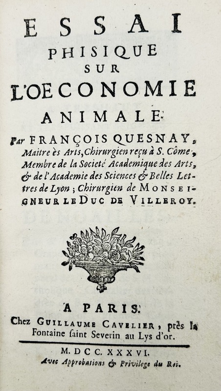 QUESNAY (François). Essai physique sur l’oeconomie animale. - Bonnefoi Livres Anciens
