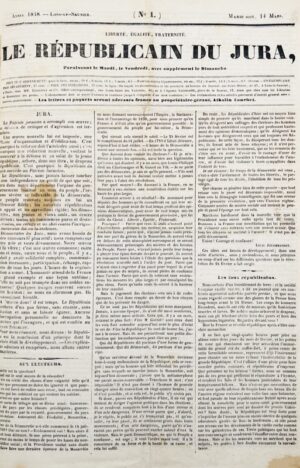 Républicain du Jura (le). Liberté, Égalité, Fraternité.
