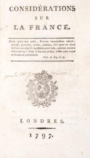 MAISTRE (Joseph de). Considérations sur la France. - Bonnefoi Livres Anciens