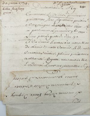 Déclaration du Roy, concernant les billets, promesses, quittances sous signature privées. Donnée à Compiègne le 30 juillet 1730. Registrée en parlement le premier septembre 1730.