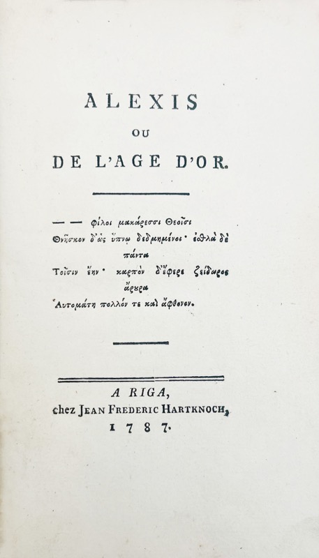 HEMSTERHUIS (François). Alexis, ou de l’Âge d’or.