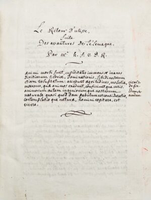 [Manuscrit]. Le Retour d'Ulisse, Suite des Avantures de Télémaque. Par Mr. h. f. v. D. R.