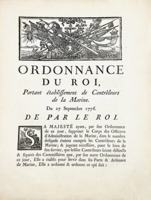Marine Royale. Ordonnance du roi, portant établissement de Contrôleurs de la Marine. Du 27 septembre 1776.