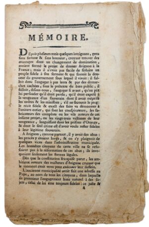 [Avignon 1790]. Mémoire.