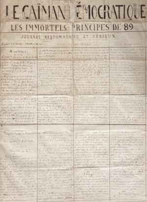 [Journal lycéen manuscrit clandestin. Paris, 1865]. Le Caïman démocratique, ou les immortels principes de 89. Journal hebdomadaire sérieux.